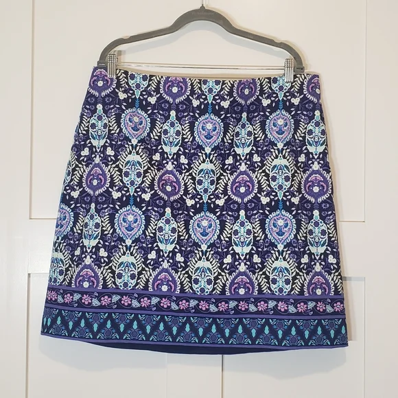 Talbots Cotton Canvas A Line Skirt Medallion & Floral Print W/Stretch Size 18 - Picture 1 of 6